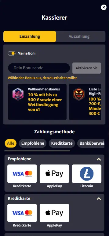 Einzahlung per Sofort, Klarna oder Paysafecard im Casino